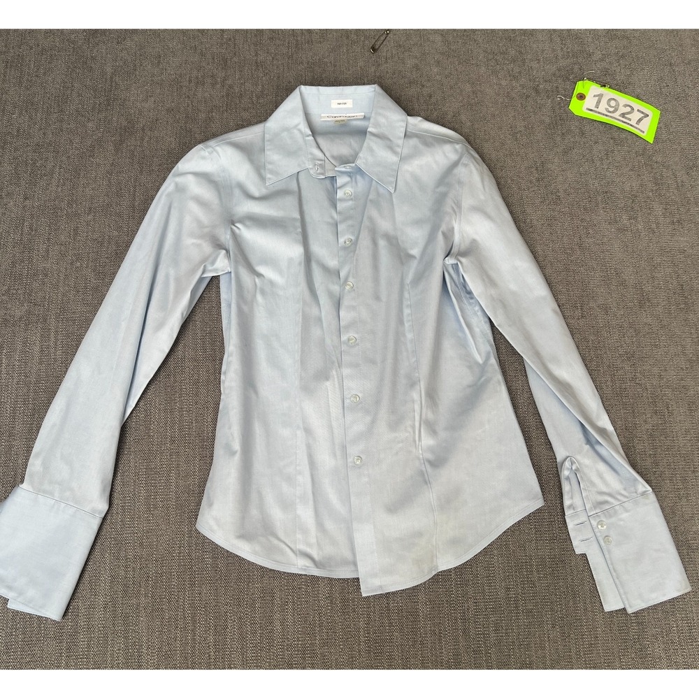 Calvin Klein Shirt Top Womens 2 Light Blue Non-Iron Long Sleeve Formal Button Up